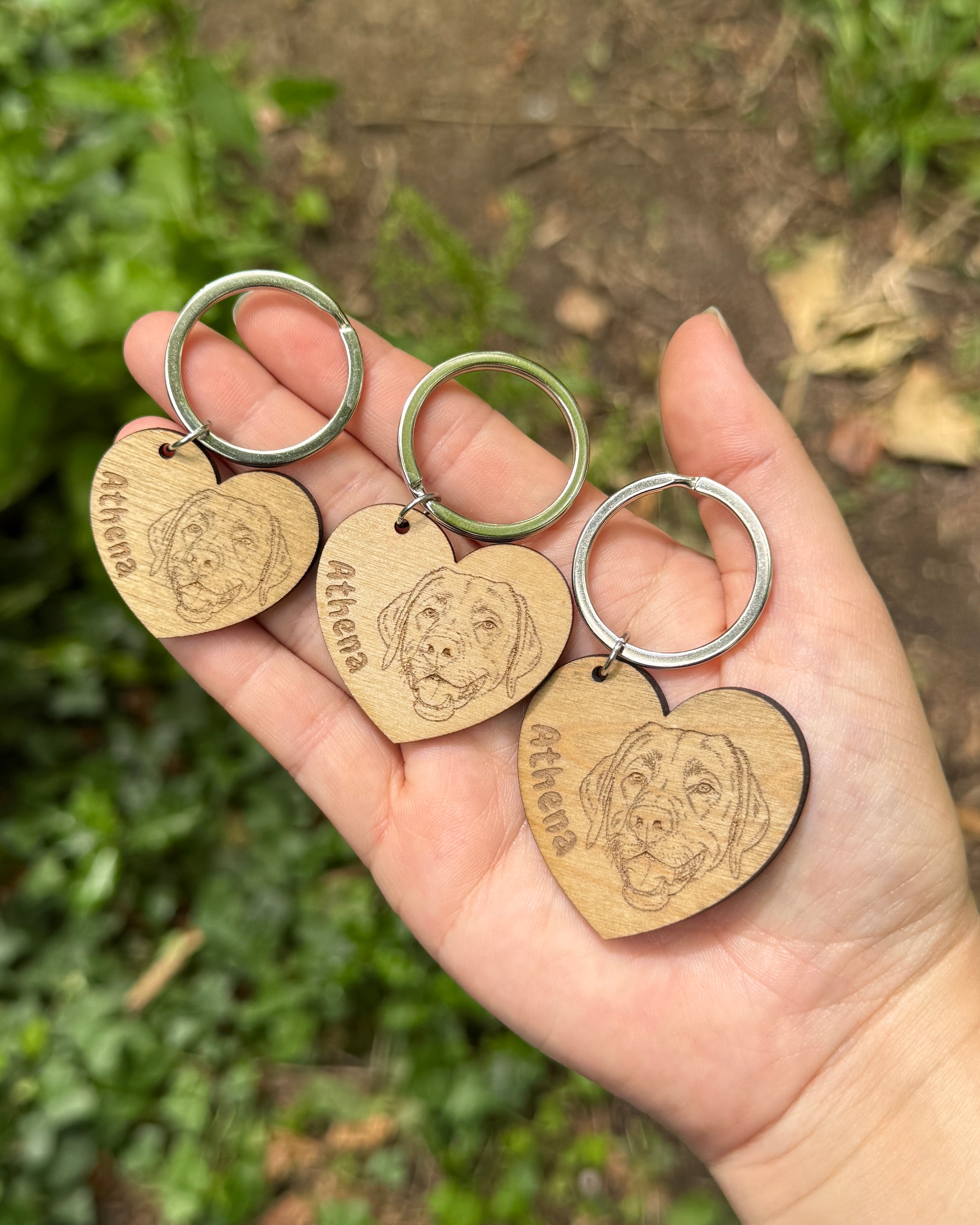 Personalised Heart Wooden Dog Engraved Keyring