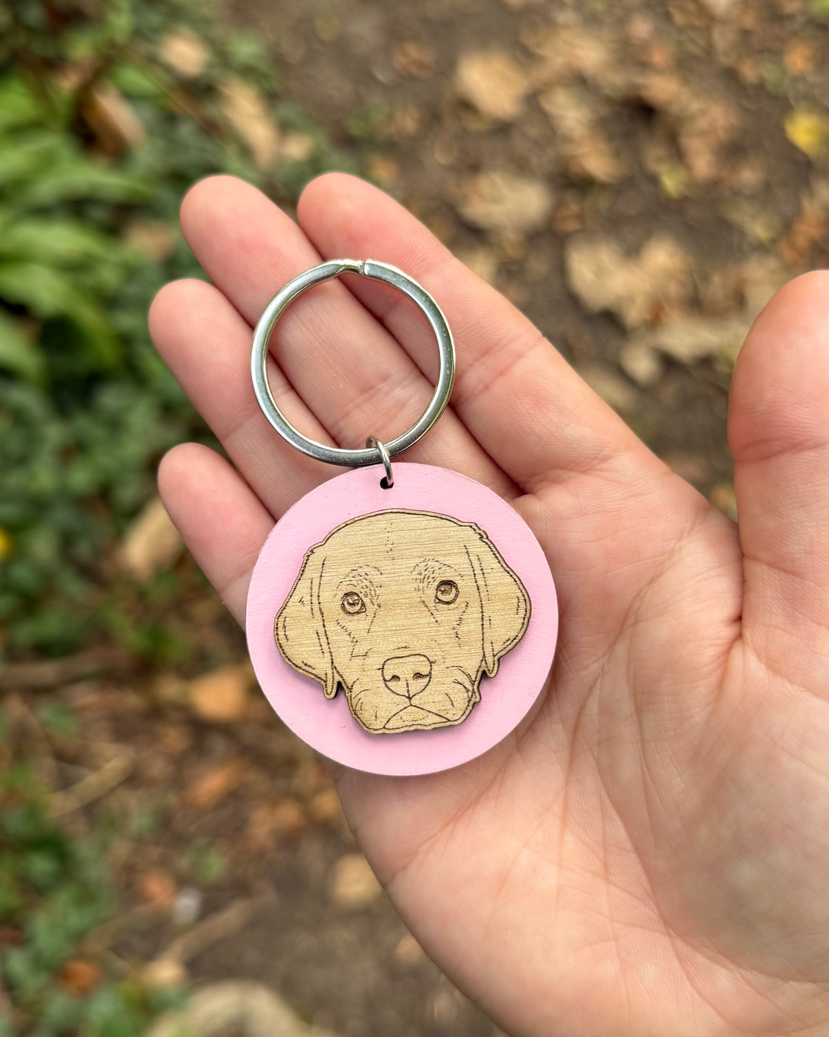 Personalised 3D Wooden Dog Portrait Engraved Keyring
