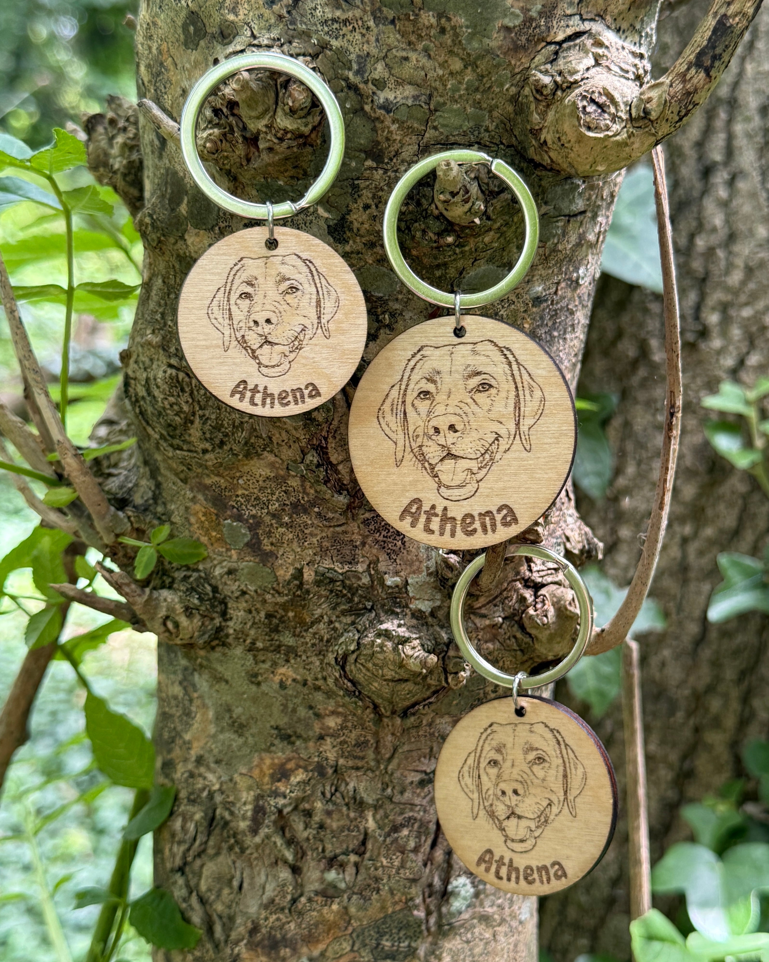 Personalised Circle Wooden Dog Engraved Keyring