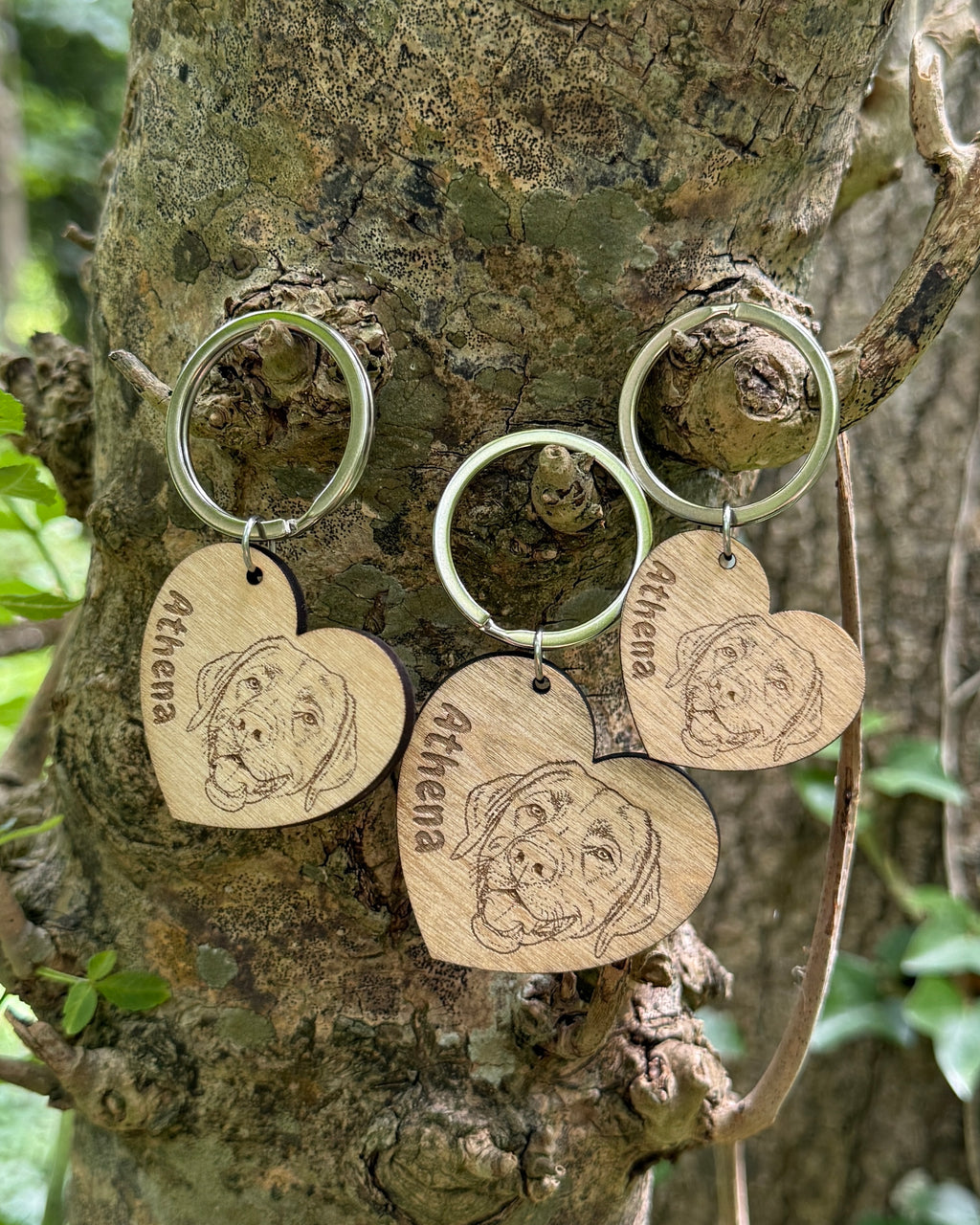 Personalised Heart Wooden Dog Engraved Keyring