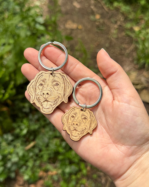 Personalised Custom Shape Wooden Dog Engraved Keyring