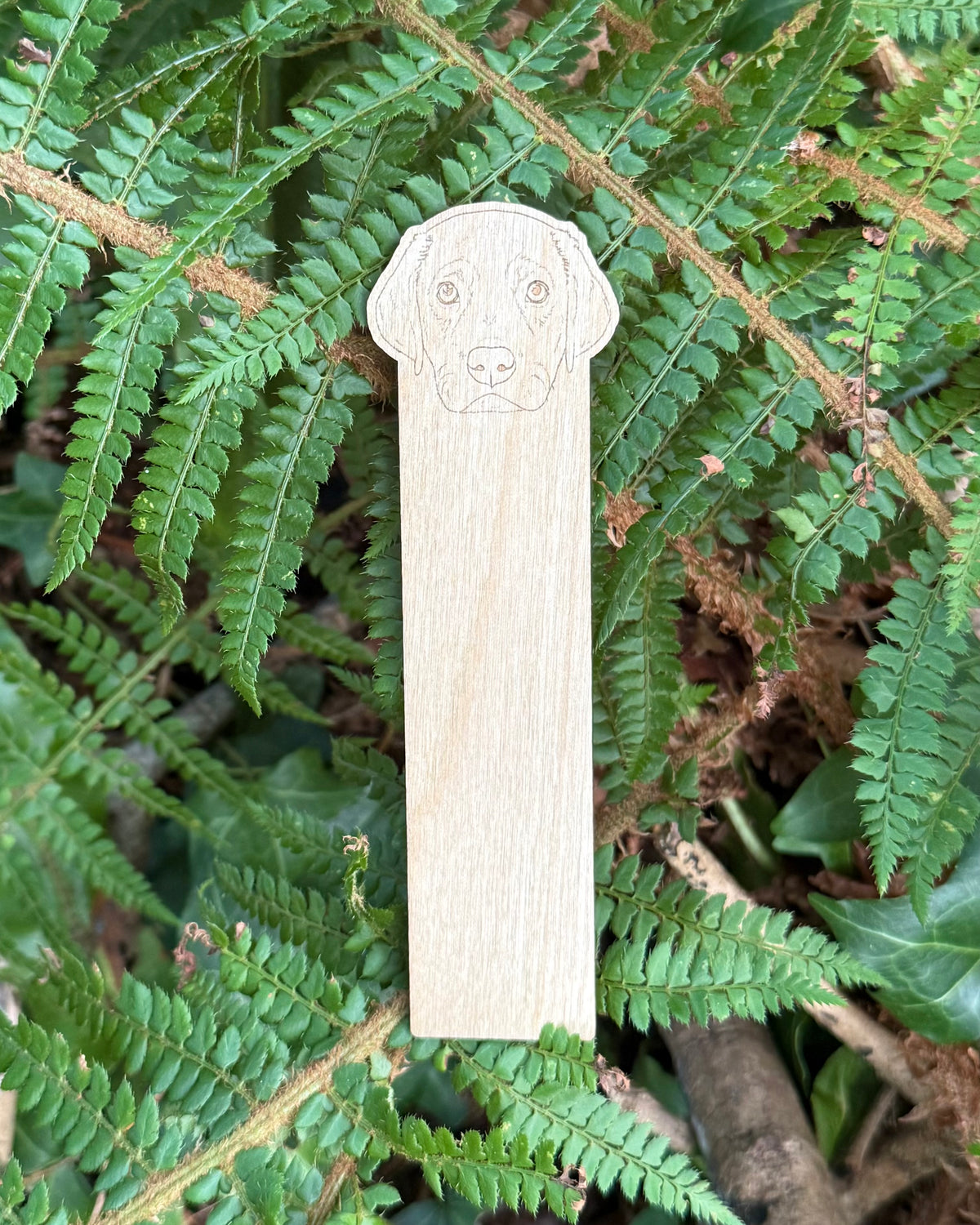 Personalised Double Sided Wooden Dog Portrait Engraved Bookmark